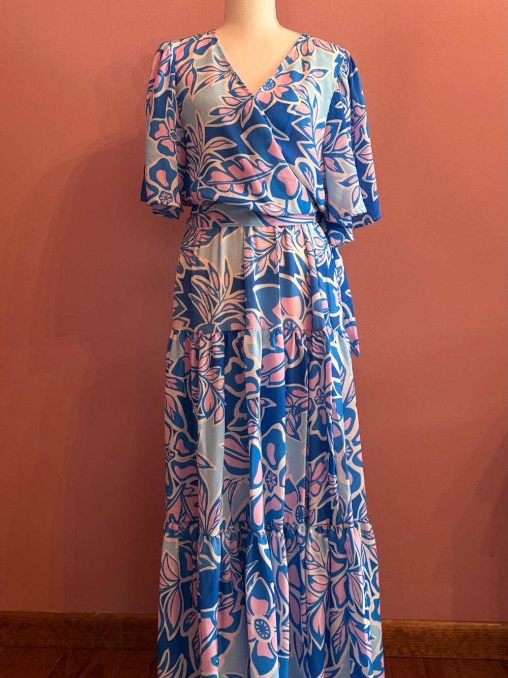 Flying Tomato Blue and Pink Floral Maxi Dress